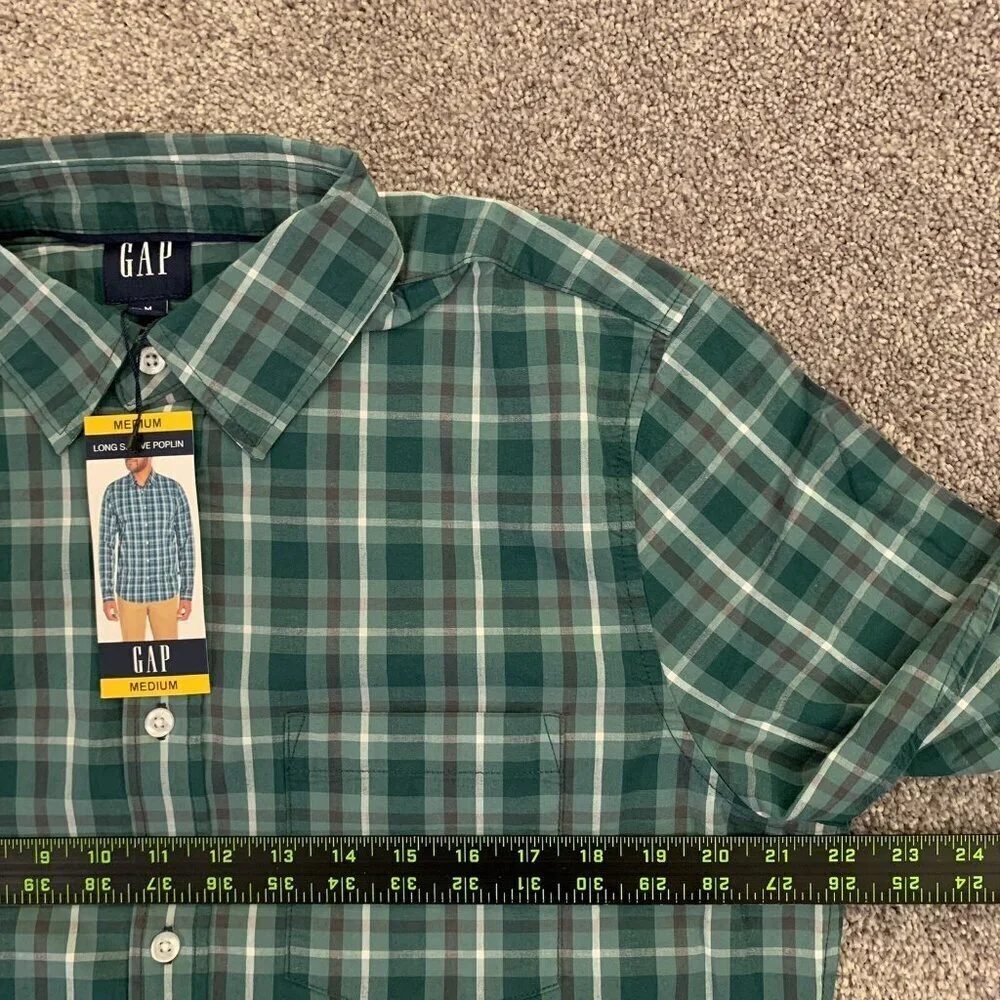 Gap Men's Long Sleeves Button Up Green Stretch Plaid Shirt Size M - NWT $49